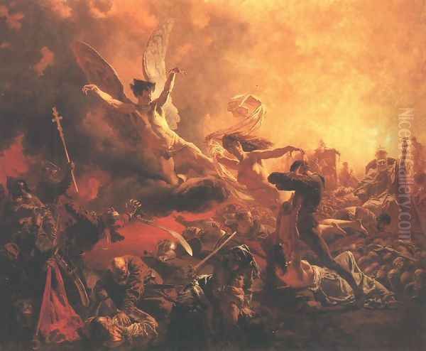 The Triumph of the Genius of Destruction 1878 Oil Painting by Mihaly von Zichy