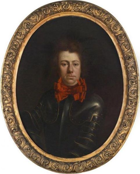 Portrait Of A Man In A Cuirass And Wearing A Large Red Ribbon Oil Painting by Wallerand Vaillant