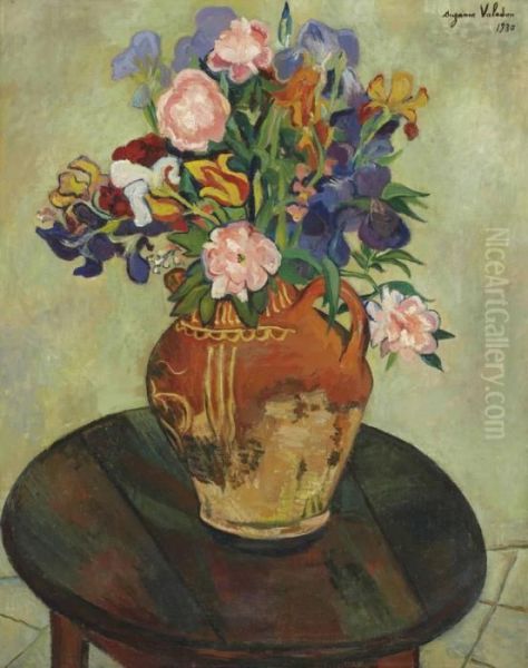 Bouquet De Fleurs Sur Un Gueridon Oil Painting by Suzanne Valadon