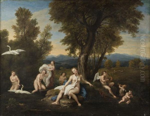 Leda E Il Cigno Oil Painting by Jacques Antoine Vallin