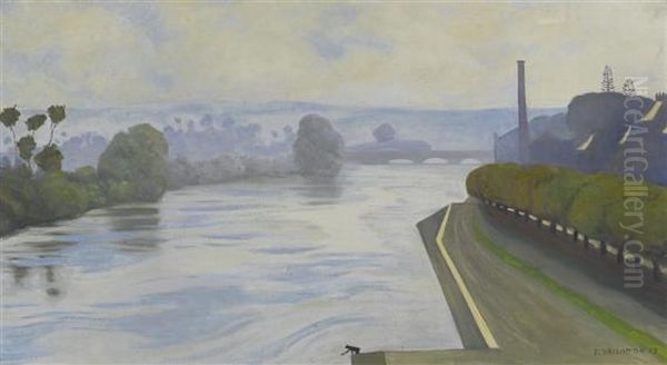 La Seine A Mantes Oil Painting by Felix Edouard Vallotton