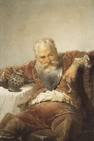 Falstaff with a Tankard of Wine and a Pipe Oil Painting by Mihaly von Zichy