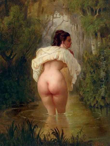 Nude in a Pond Oil Painting by Mihaly von Zichy