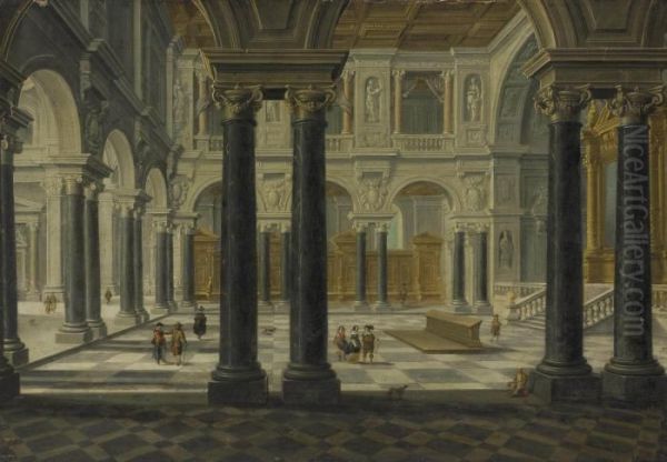 A Palace Interior With Figures Oil Painting by Bartholomeus Van Bassen