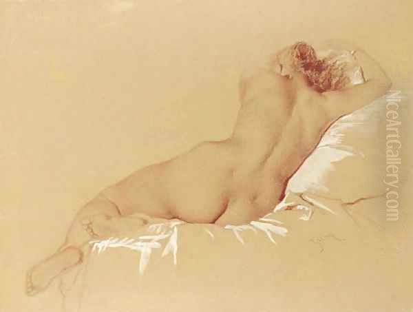 Reclining nude Oil Painting by Mihaly von Zichy