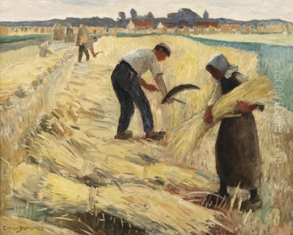 The Harvest Oil Painting by Gerrit Willem Van Blaaderen