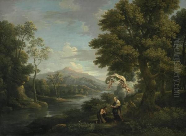 Landscape With The Communion Of Saint Mary Of Egypt Oil Painting by Jan Frans Van Bloemen (Orizzonte)