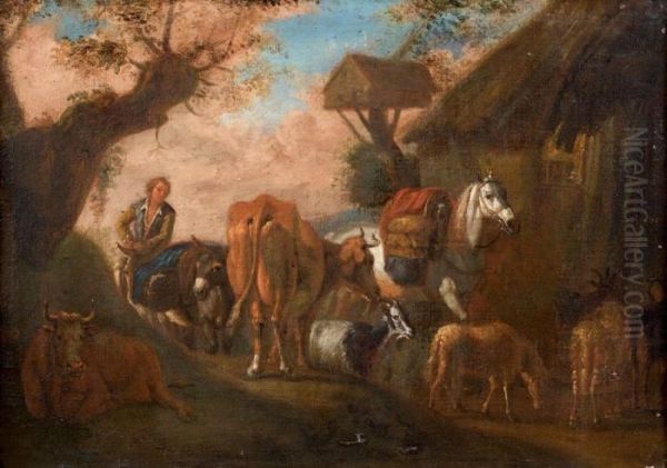 Troupeau A L'entree D'un Village Oil Painting by Pieter van Bloemen