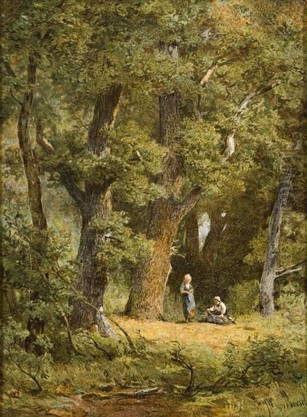 Contadine Raccolgono Legna Nel Bosco Oil Painting by Jan Willem Van Borselen