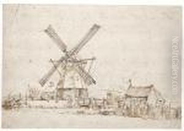 Landscape With A Windmill And Other Buildings Oil Painting by Anthonie Van Borssom