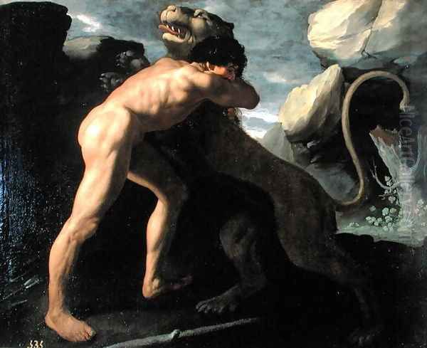 Hercules Fighting with the Nemean Lion Oil Painting by Francisco De Zurbaran