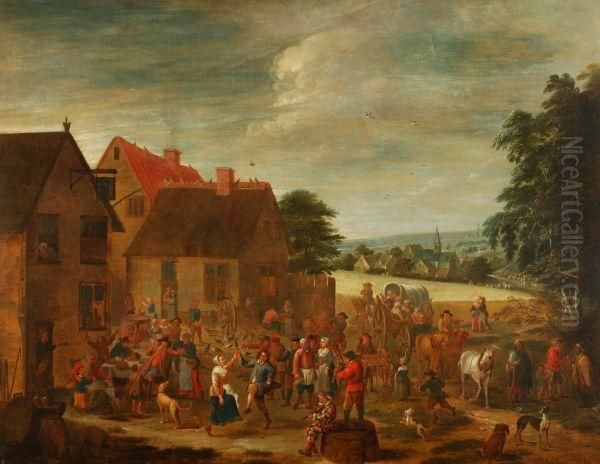 Village Scene With Peasants Merry Making Oil Painting by Joseph van Bredael