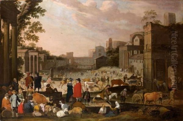 Bergers Et Promeneurs Dans Un Paysage Avec Des Ruines Antiques Oil Painting by Pieter Van Bredael