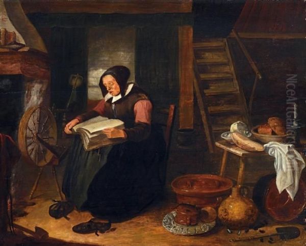 Interieur Mit Lesender Frau Oil Painting by Quiringh Gerritsz. van Brekelenkam