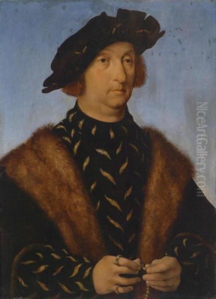 Portrait Of A Man Holding A Rosary Oil Painting by Joos Van Cleve