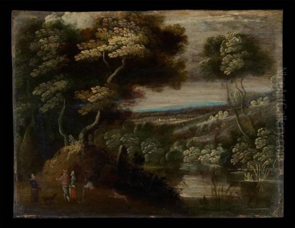 Conversation Sur Fond De Paysage Oil Painting by Gillis van Coninxloo