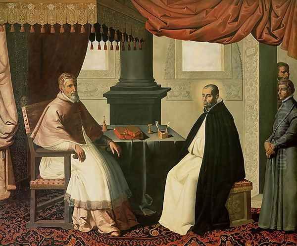 St. Bruno (1030-1101) and Pope Urban II (c.1035-99) 1630-35 Oil Painting by Francisco De Zurbaran