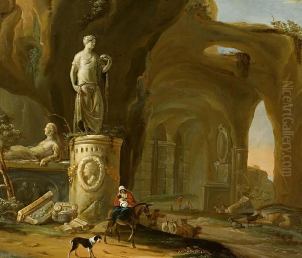 Blick In Eine Grotte Mit Verschiedenen Denkmalern Oil Painting by Abraham van Cuylenborch