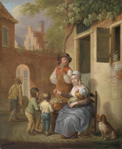 A Dutch Street-life Scene In The Evening Sun Oil Painting by Cornelis van Cuylenburg