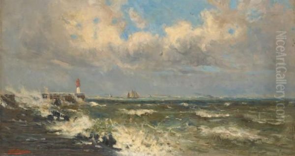 Mer Agitee Oil Painting by Frans Van Damme