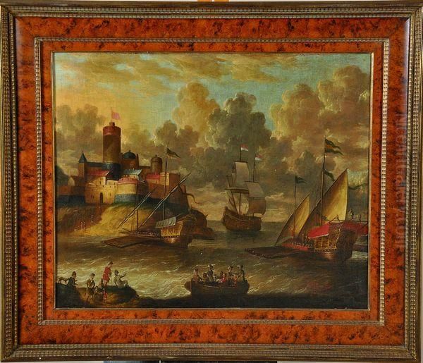 l'arrivee De Caravelles Hollandaises A Candie (en Crete) Oil Painting by Willem van de, the Elder Velde