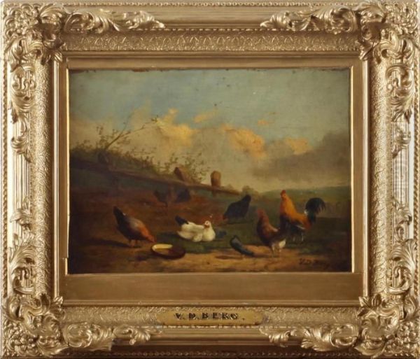 Chickens And Other Birds Oil Painting by Adolf-Julius Berg