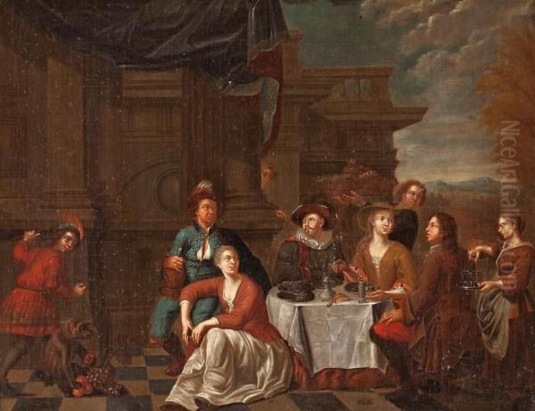 Banquete En Una Terraza Oil Painting by Balthazar Van Den Bossche