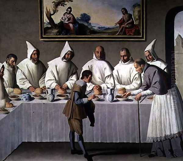 St. Hugh of Cluny (1024-1109) in the Refectory of the Carthusians, 1633 Oil Painting by Francisco De Zurbaran