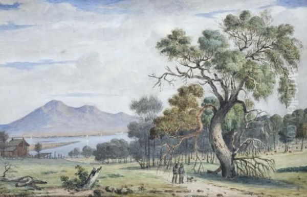 Point Henry Looking Towards The You Yangs Oil Painting by Henricus Leonardus Van Den Houten