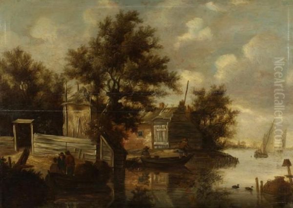 Landscape With Fishermen Oil Painting by Anthony Jansz. Van Der Croos