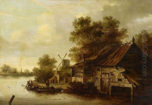 Fisherman's Cottages By The Water Oil Painting by Anthony Jansz van der Croos