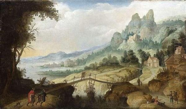 Weite Gebirgslandschaft Mit Zwei Oil Painting by Claes Dircksz. Van Der Heck