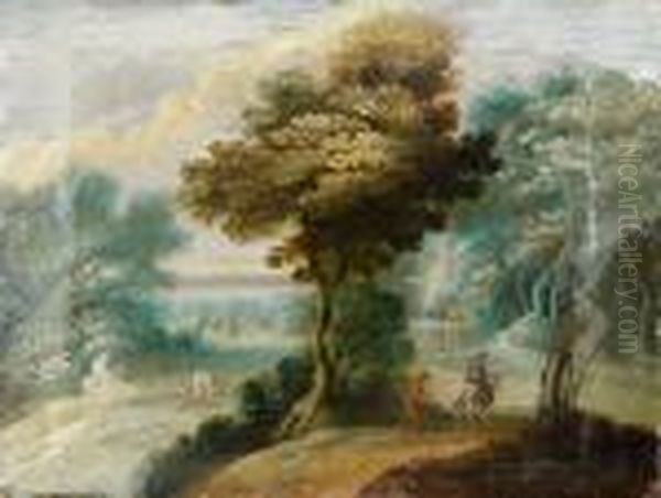 Deux Promeneurs Dans Un Paysage Oil Painting by Jasper van der Lamen