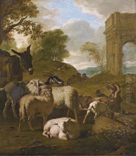 Pastorale De Moutons Avec Un Ne, Pastorale De Moutons Avec Une Vache Oil Painting by Jan Vermeer Van Delft