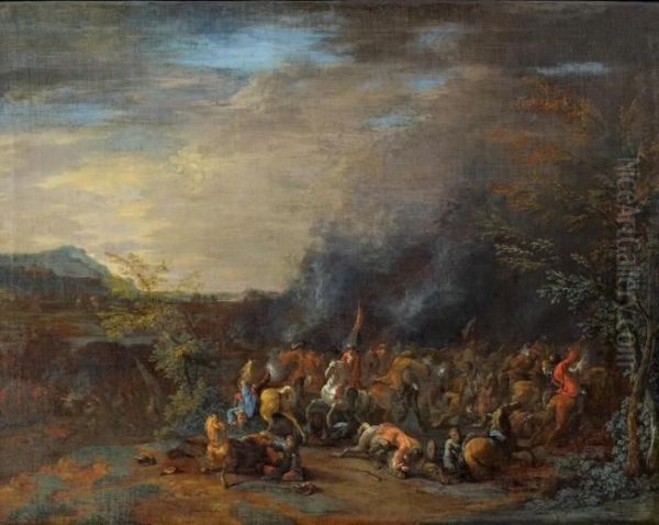 Battle Scene Oil Painting by Adam Frans van der Meulen