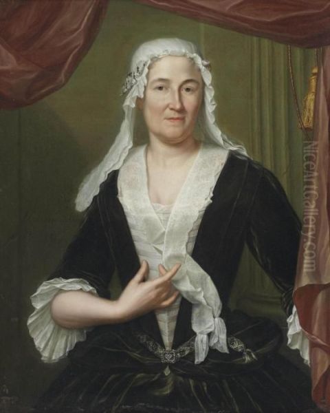 Portrait Of A Lady, Half-length,
 In A Dark Green Velvet Dress And White Chemise, Wearing A White 
Headdress Oil Painting by Hieronymus Van Der My