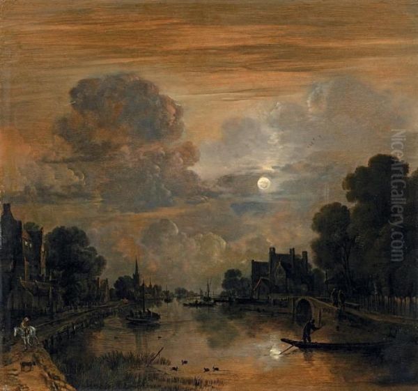 Flusslandschaft Im Mondschein Oil Painting by Aert van der Neer