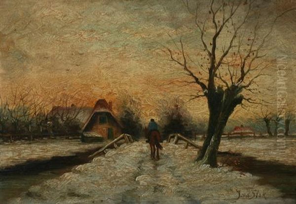 Road In Winter Oil Painting by Jacobus Van Der Stok