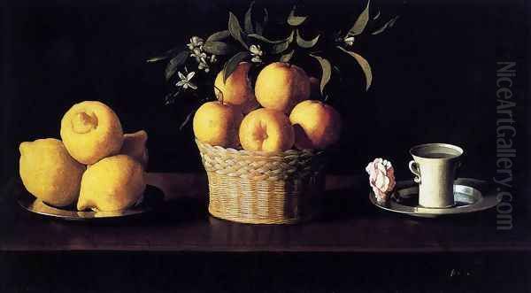 Still-life with Lemons, Oranges and Rose 1633 Oil Painting by Francisco De Zurbaran