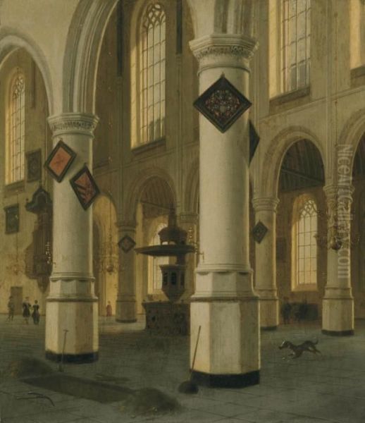 A View Of The Interior Of The Oude Kerk, Delft Oil Painting by Hendrick Van Vliet