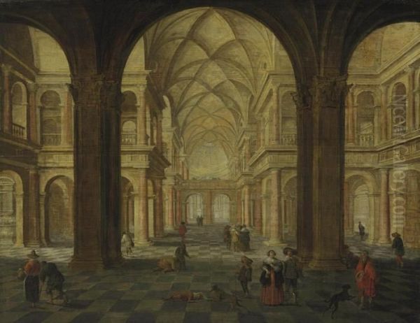 A Church Interior With Figures Oil Painting by Jan van Vucht