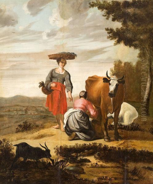 Two Farmer Women Oil Painting by Adriaen Van Diest