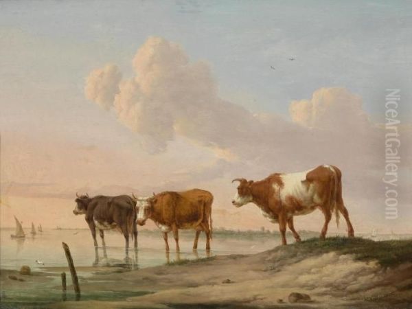 Cows By The Water Oil Painting by Dyonis Van Dongen