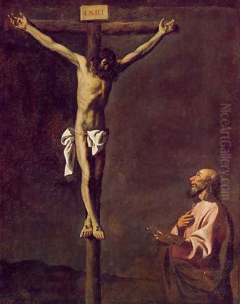 Saint Luke as a Painter before Christ on the Cross c. 1660 Oil Painting by Francisco De Zurbaran