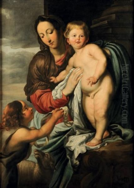 La Vierge A L'enfant Avec Saint Jean-baptiste Oil Painting by Sir Anthony Van Dyck