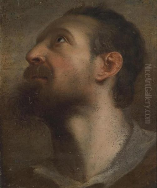 A Man Looking Upwards Oil Painting by Sir Anthony Van Dyck