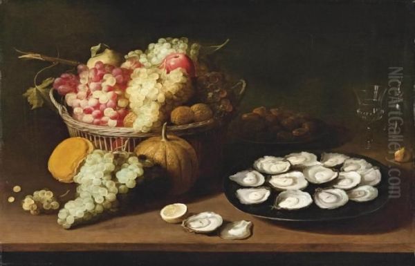 Oysters On A Pewter Platter Oil Painting by Jacob Fopsen van Es