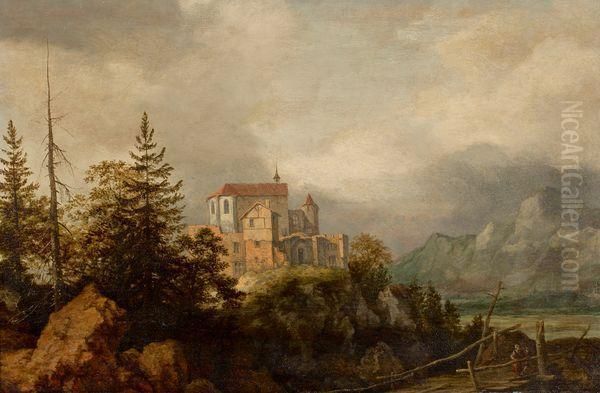 Promeneurs Et Ruines Dans Un Paysage De Montagne Oil Painting by Allart Van Everdingen