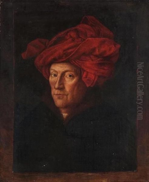 Man In A Red Turban Oil Painting by Jan Van Eyck