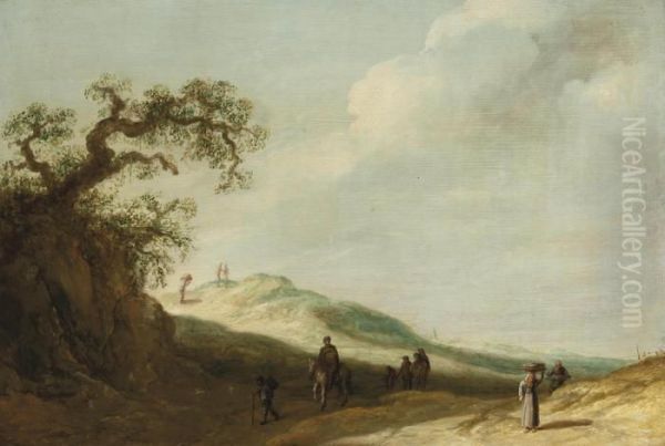 A Landscape With Travellers On A Track Oil Painting by Jan van Goyen